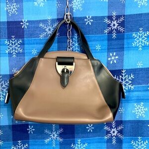 NICOLI-  Elegant Tan and Black Italian Leather Bag